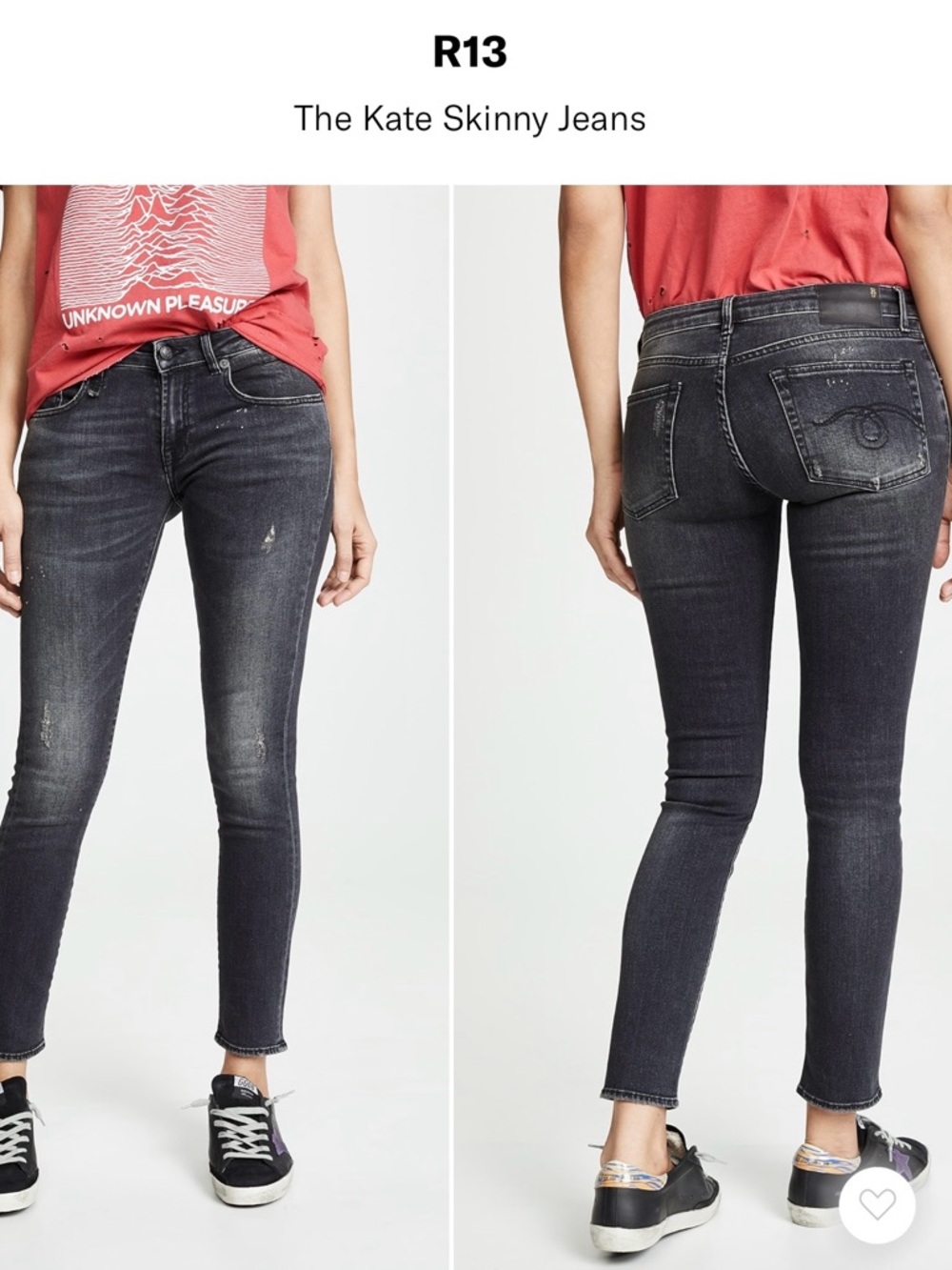 R13 The Kate Skinny Jeans - distressed Orion black, size 29.